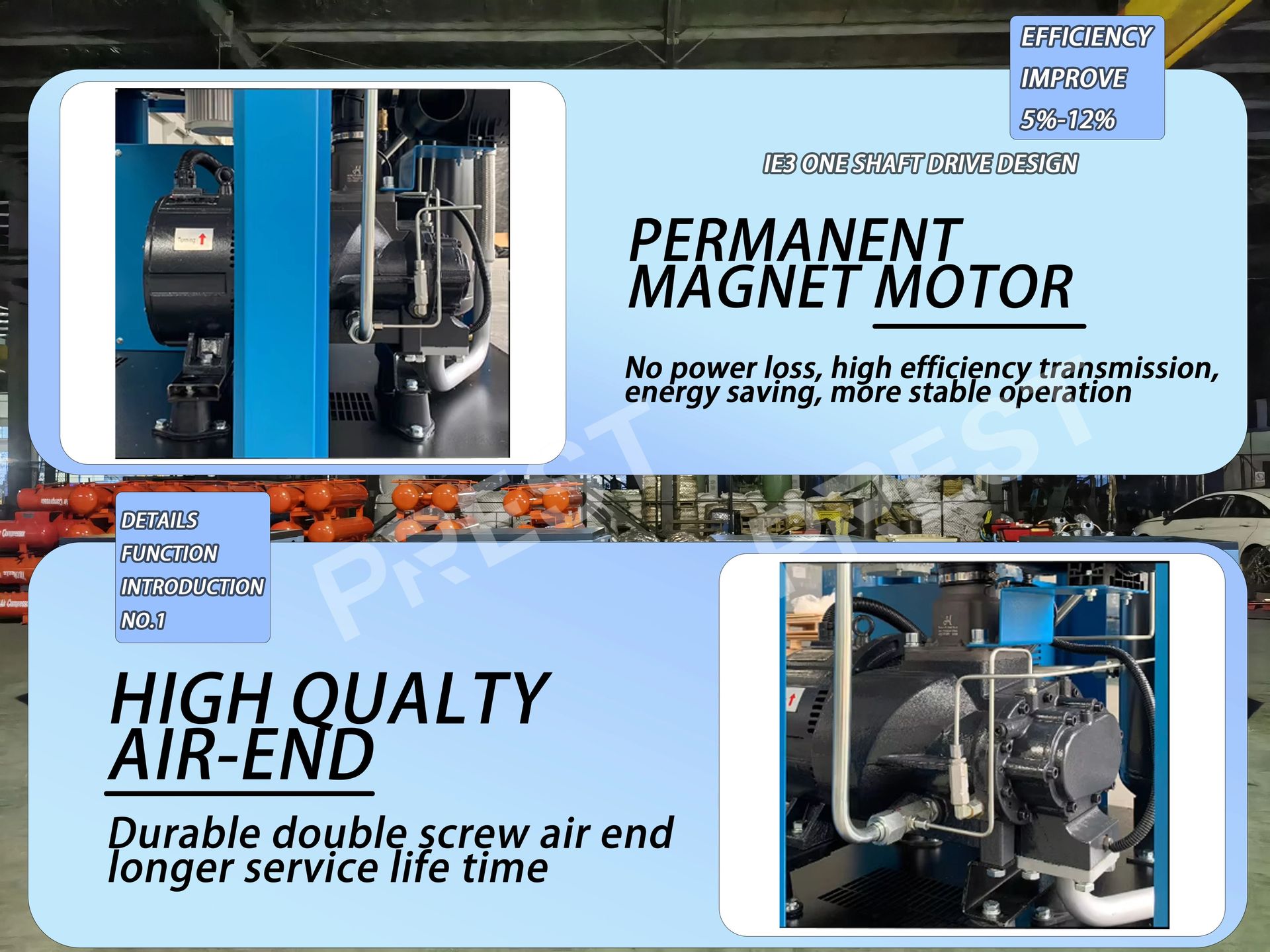 Silent Energy-Saving Air Cooled 2.2KW-7.5KW Variable Frequency Screw Air Compressor Industrial With Air Tank Dryer Filter