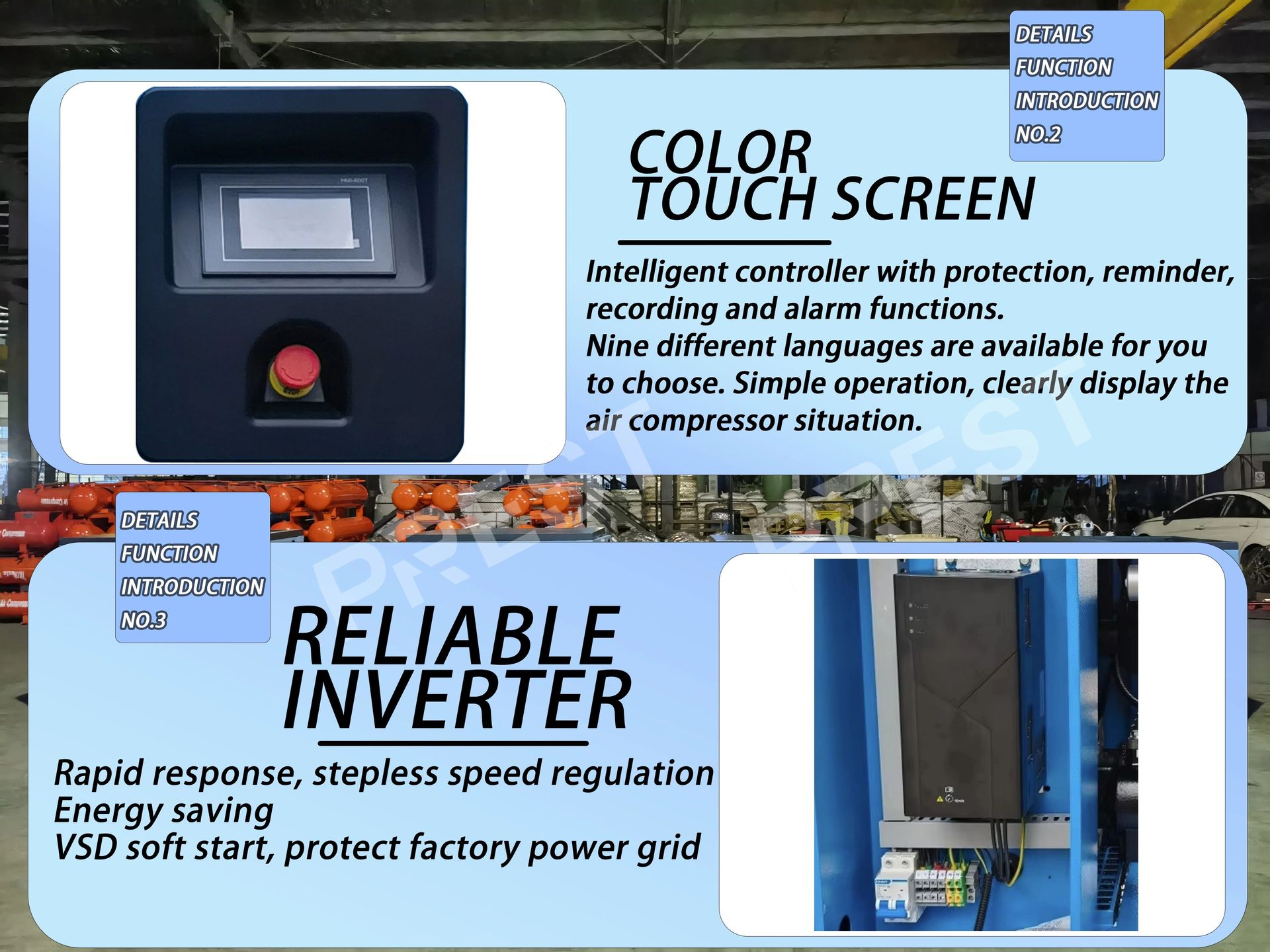 Silent Energy-Saving Air Cooled 2.2KW-7.5KW Variable Frequency Screw Air Compressor Industrial With Air Tank Dryer Filter