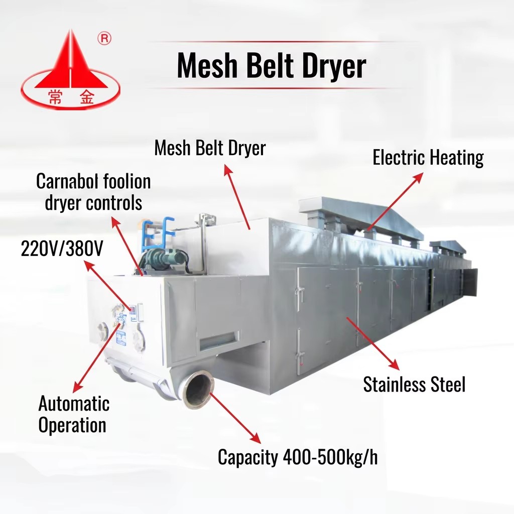 Energy Saving Mesh Belt Dryer SUS304 400-2000kg/h Continuous Fruit Vegetable Dehydrator Multi Layer Industrial Drying Machine