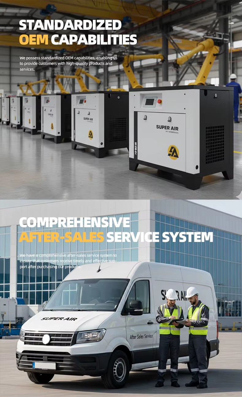 Energy Saving Screw Compressor 7.5KW/10HP 220V Portable with Dryer for Commercial Spray Painting Services