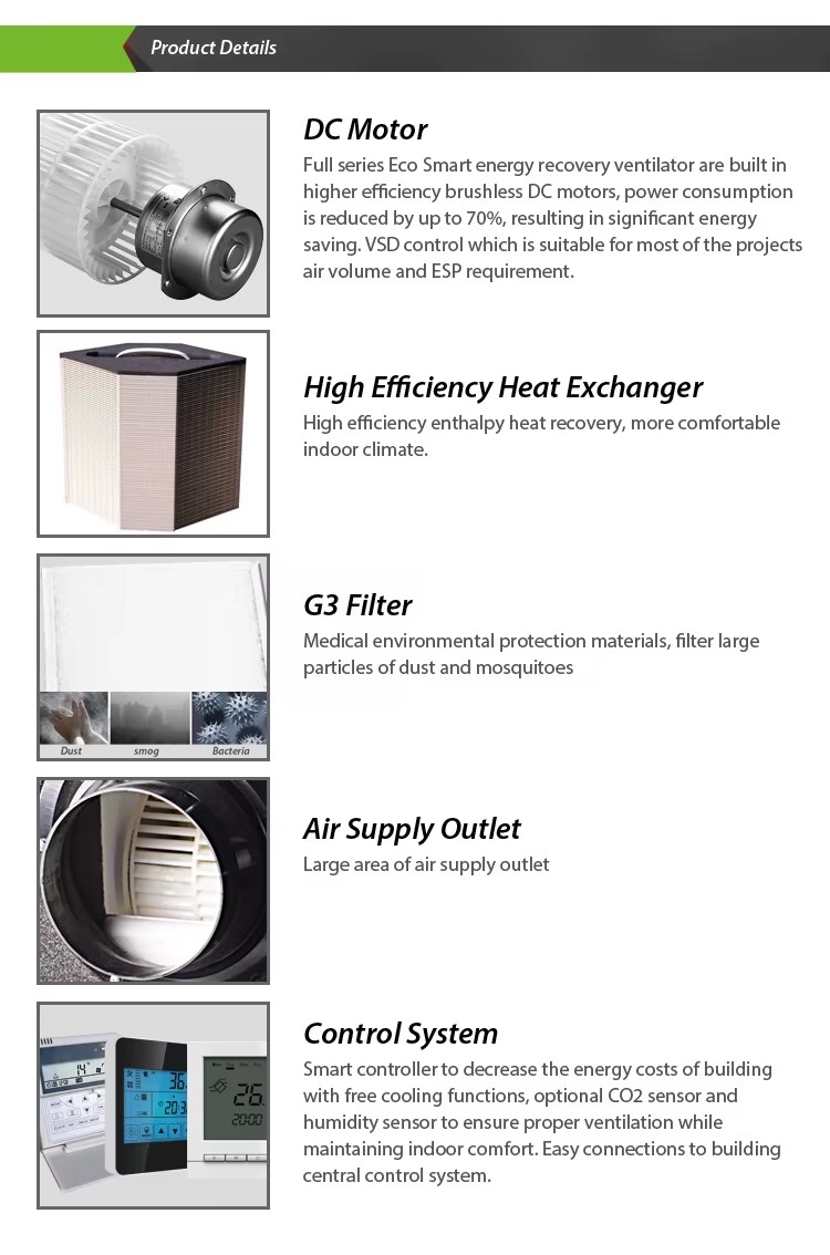 Energy Saving 250 M3/h air Conditioning Heat Recovery Ventilation System