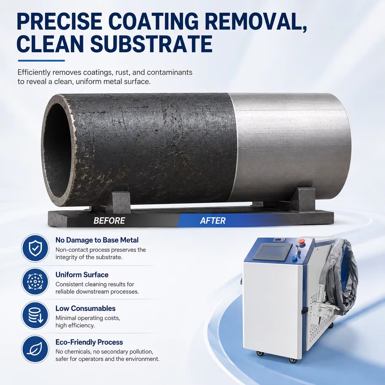 Industrial Laser Coating Removal Machine for Pipeline Anti Corrosion Layer Stripping Continuous Fiber Laser Cleaning System