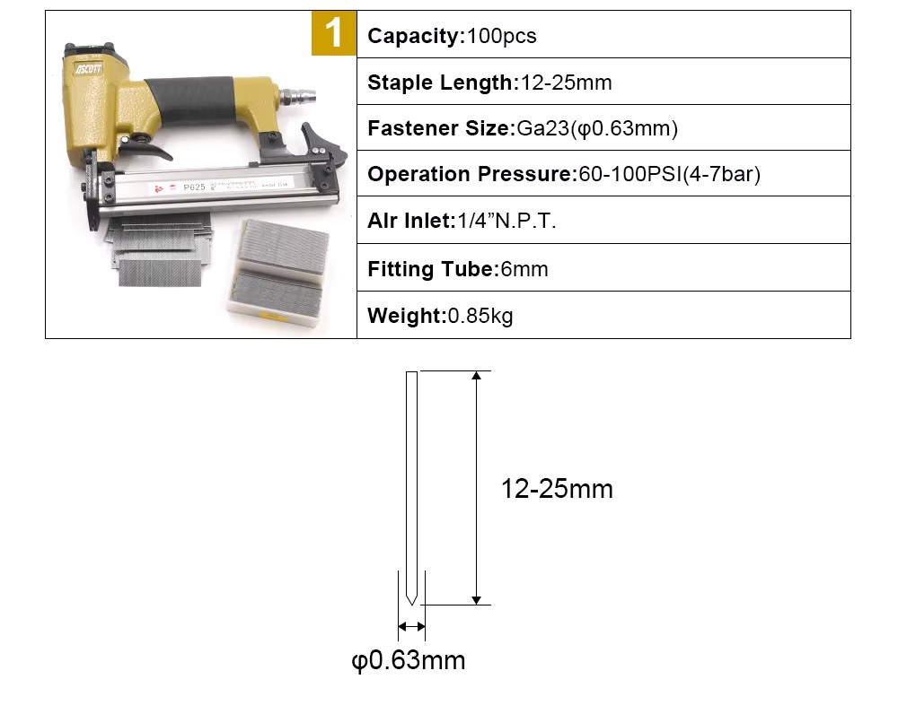OEM Customized P625 23GA Air Finish Nailer Portable Headless Pinner for Furniture Make&Repair Tools Pneumatic Pushpin Nail Gun