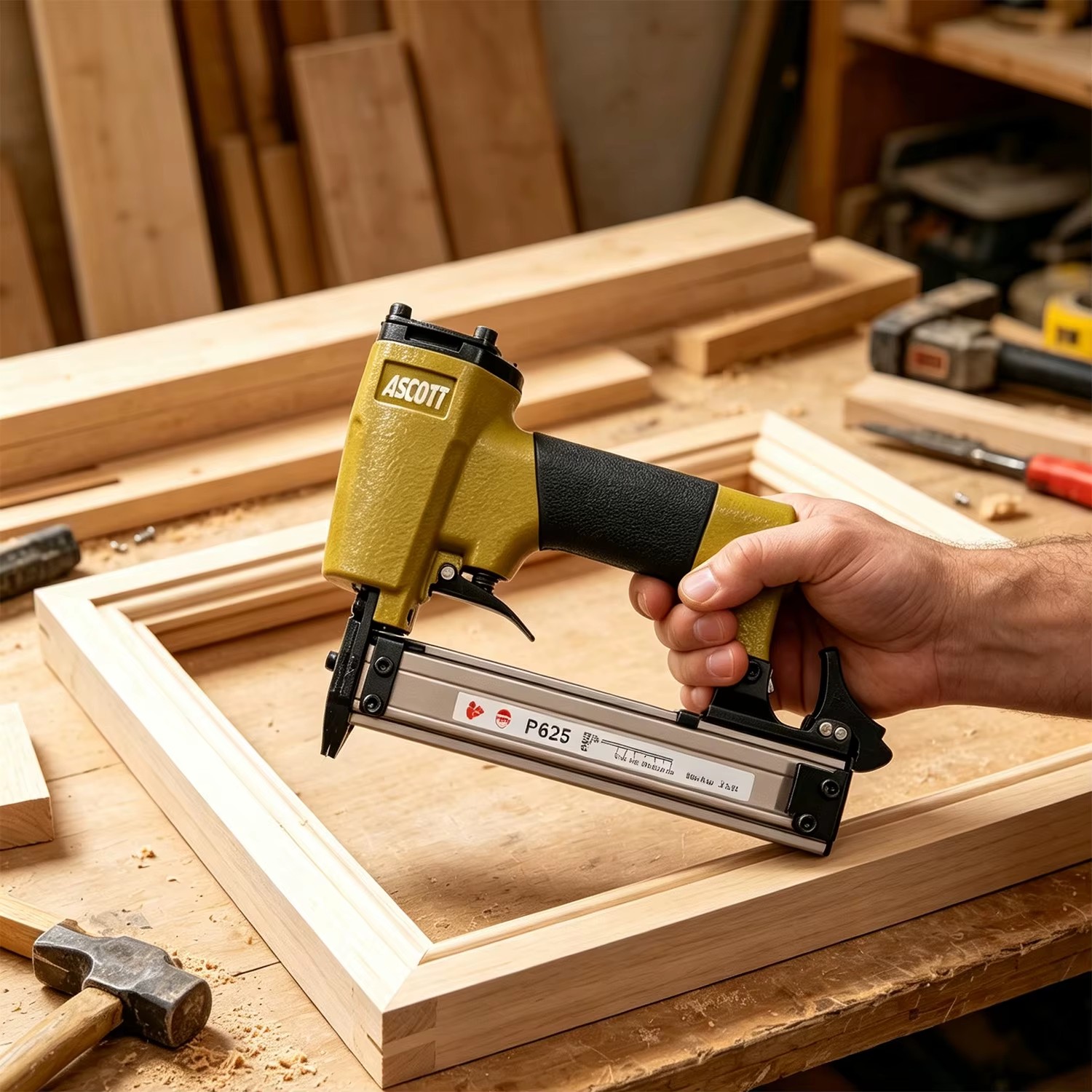 P625 Industrial Grade Compact 23 Gauge Pneumatic Pin Nail Gun with 100pcs Capacity for Picture Framing & Fine Woodworking