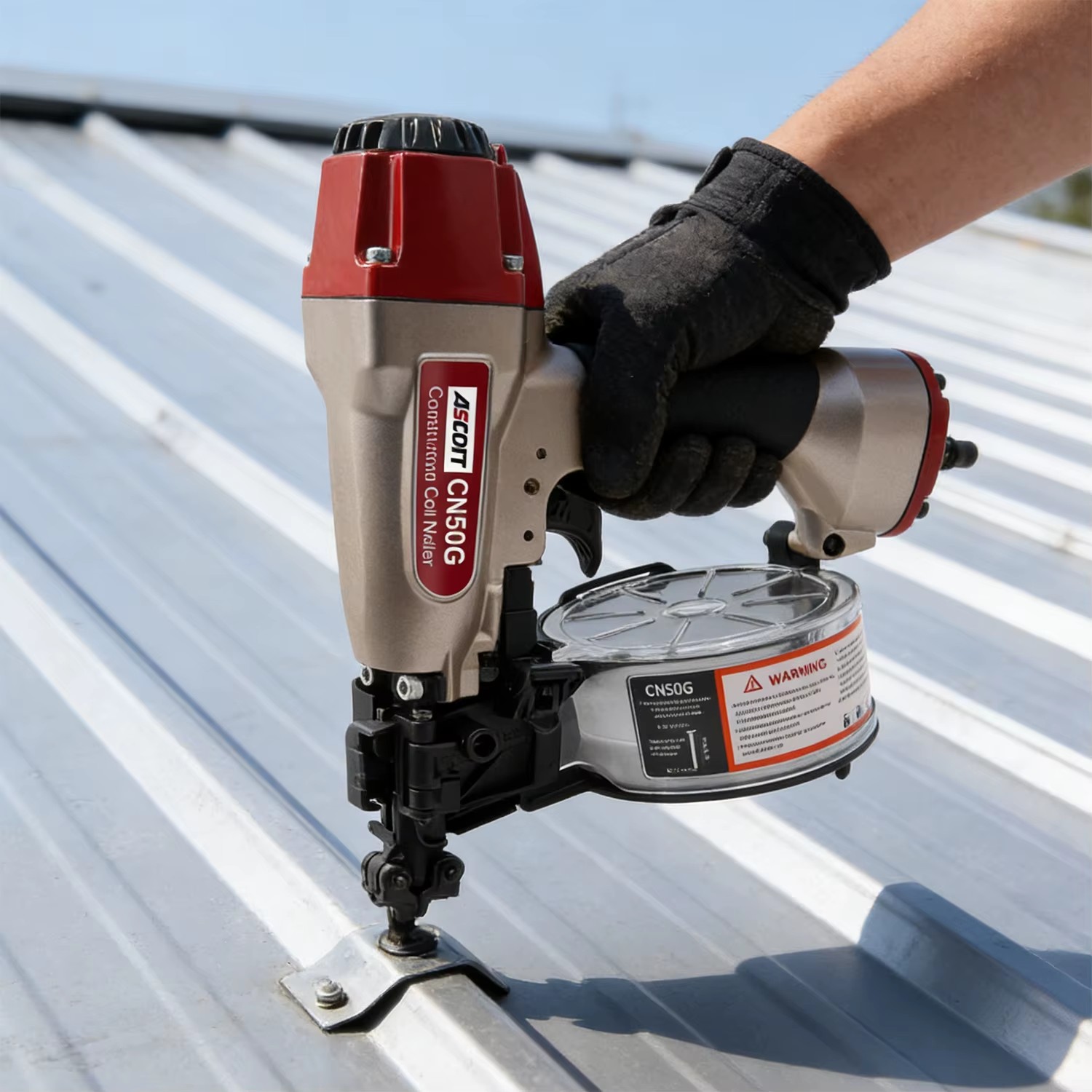 CN50G Pneumatic Coil Nail Gun for Wood Board Roofing Siding 15 Degree Plastic Collated Air Coil Nailer Fastening Tool
