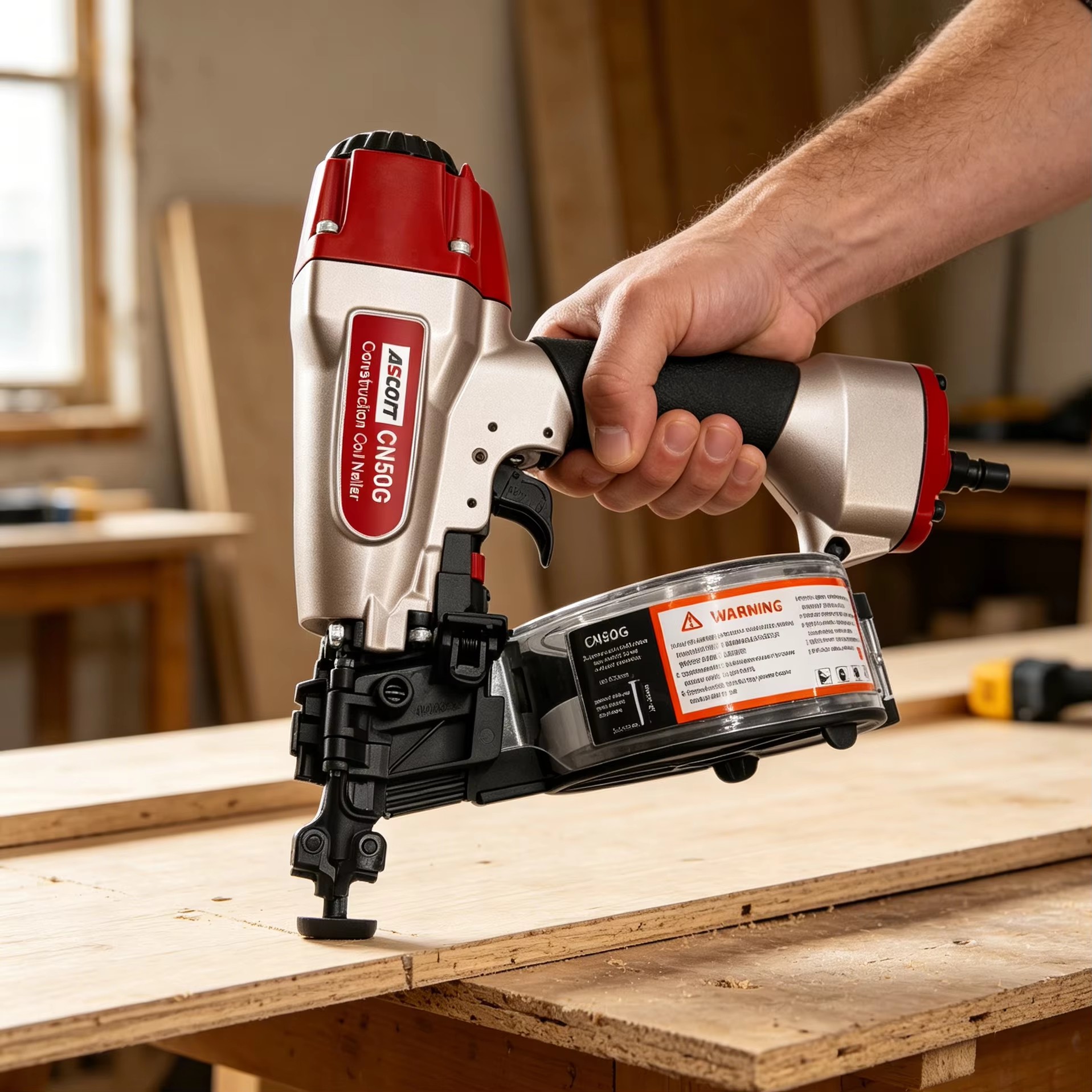CN50G Pneumatic Coil Nail Gun for Wood Board Roofing Siding 15 Degree Plastic Collated Air Coil Nailer Fastening Tool