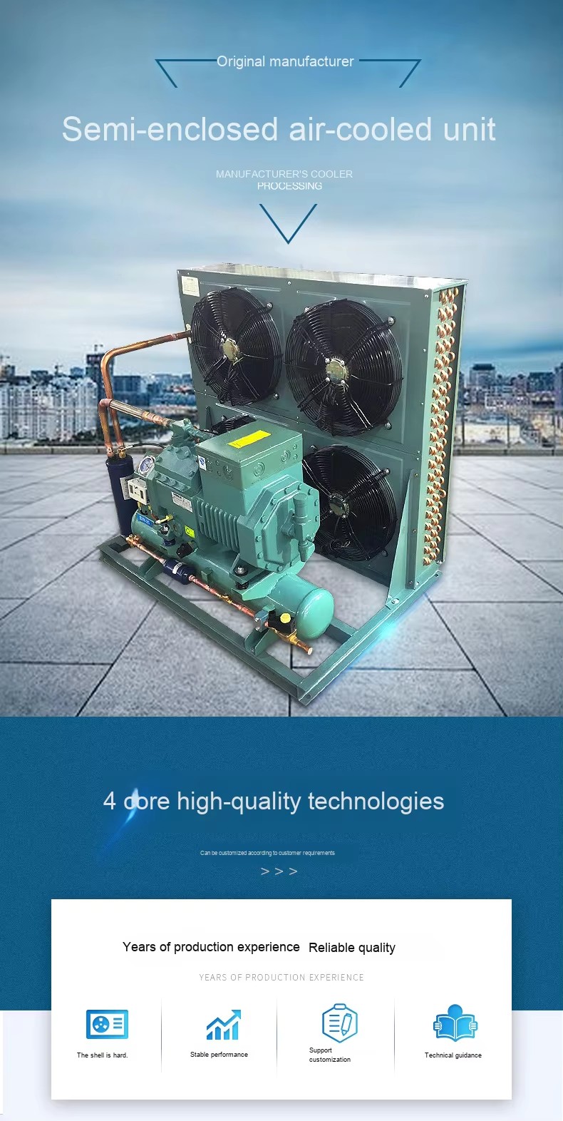 Made Energy Saving H-Type Condenser Unit with for Compressor and Motor for Cold Room