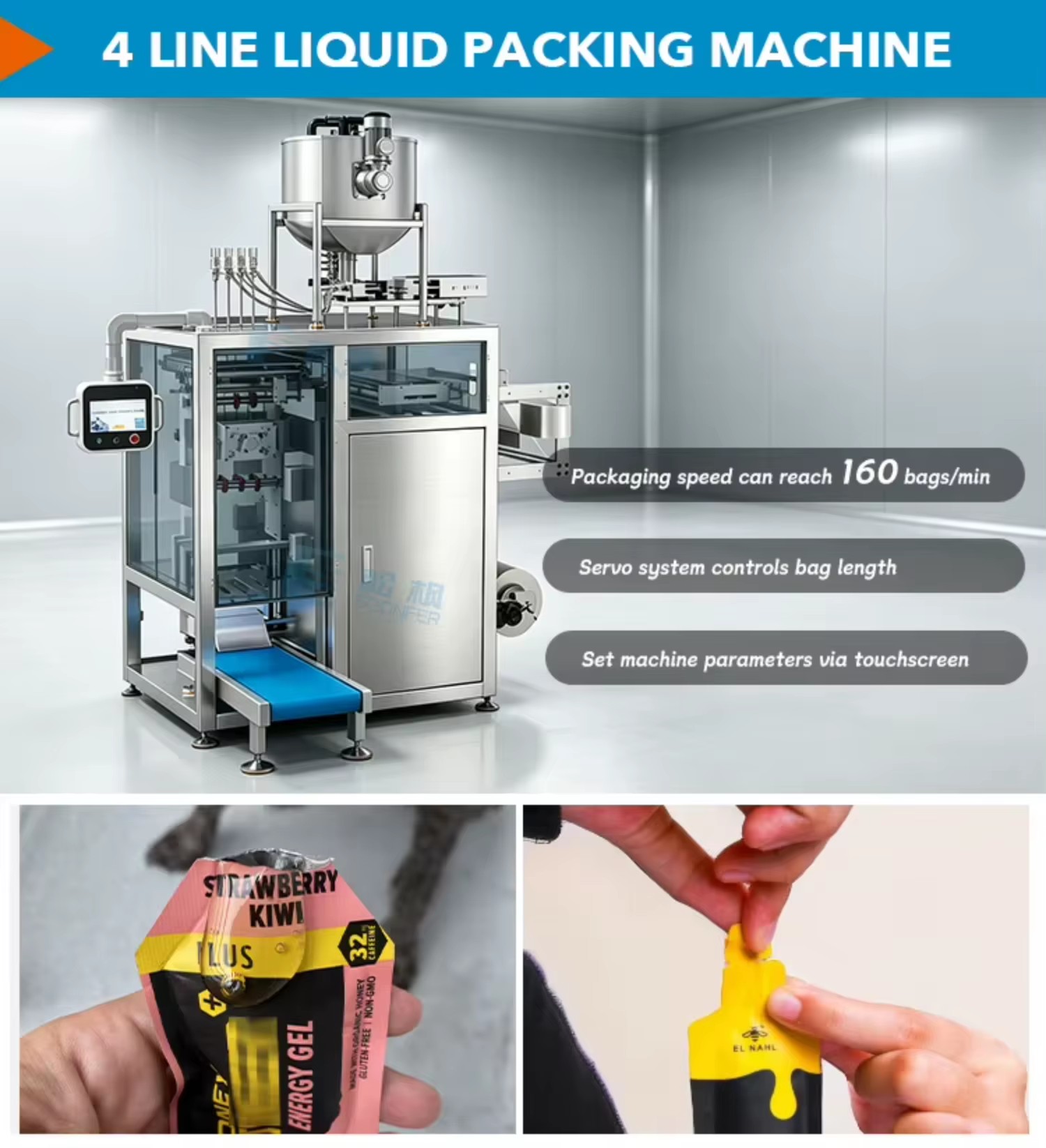 Automatic Multi-lane Liquid Sachet Packaging Machine Irregular Bag Liquid 10ml 20ml Coconut Olive Oil Packing Machine