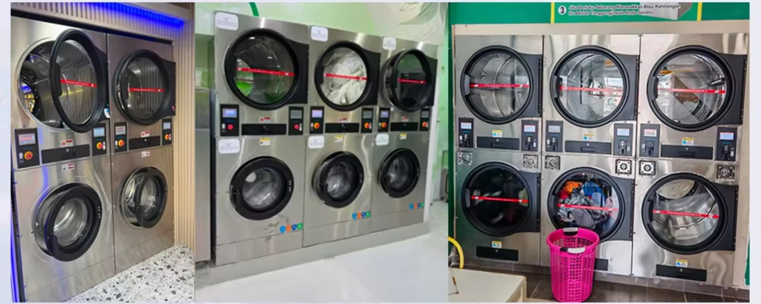 20kg Coin Card Operated Stack Washer Dryer Space Saving Laundromat Equipment