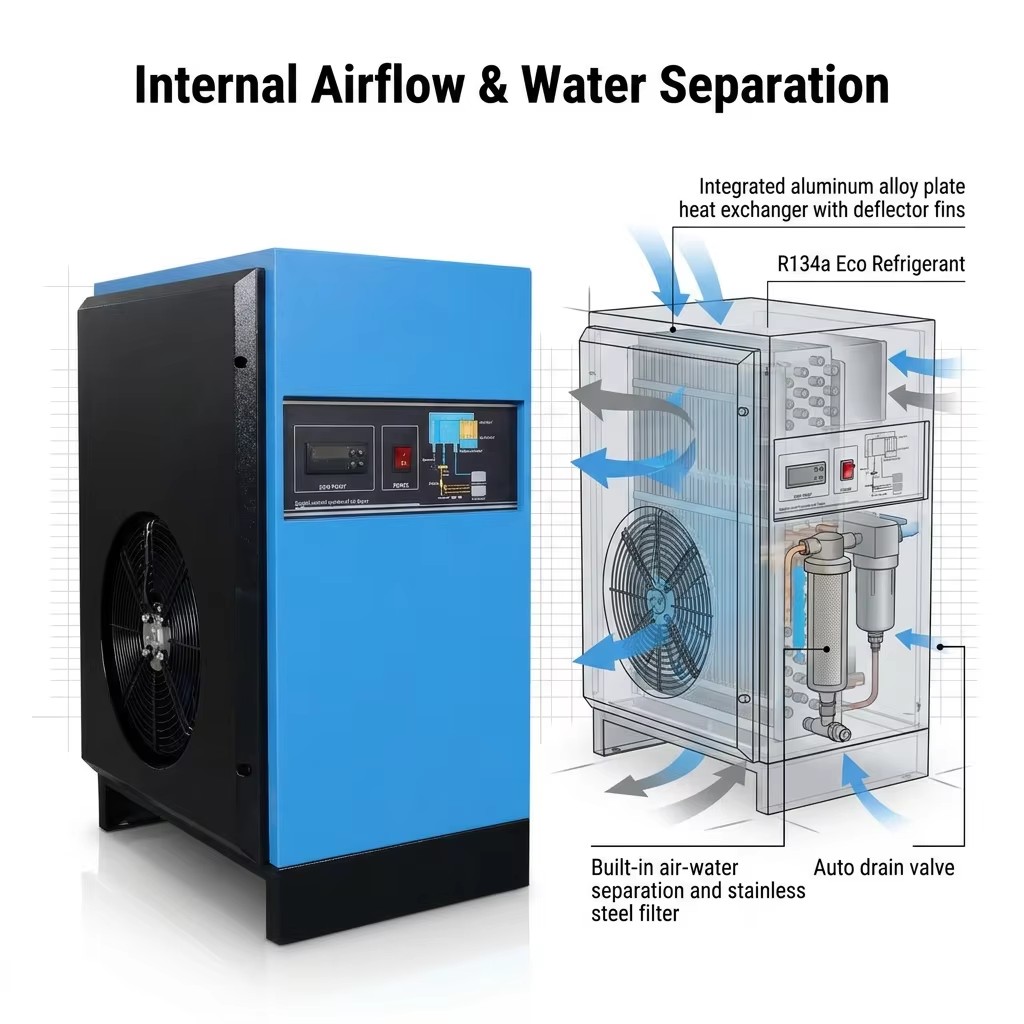 Eirrman Refrigerated Compressed Air Dryer R134a Eco Refrigerant Gas Heating Aluminum Alloy Plate Heat Exchanger Dew Point