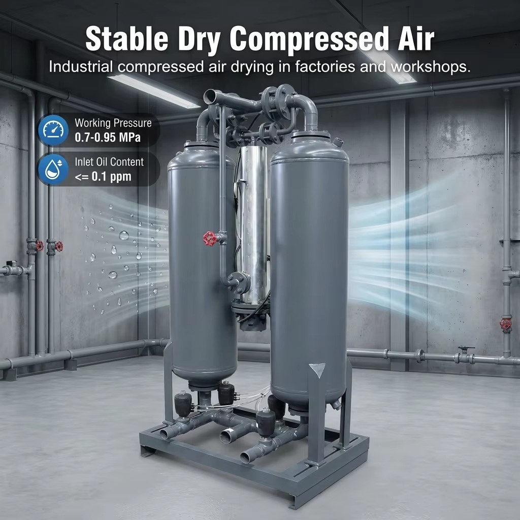 Micro Heat Regenerative Adsorption Dryer 7.2Nm3 Min Desiccant Air Dryer PLC Control 220V 3kW for Industrial Compressed Air