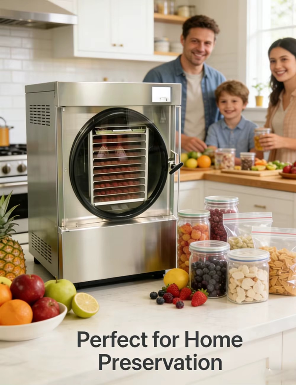Stainless Steel Electric Heating 220V 1000W High Productivity Energy Saving Home Vacuum Freeze Dryer Drying Food Processing