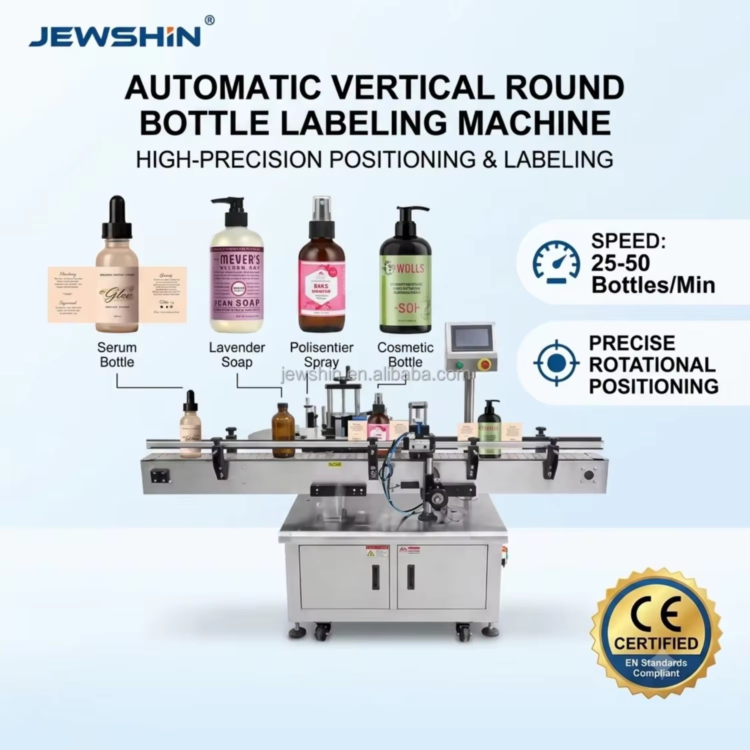Small Bottle Labeler Sticker Applicator Automatic Round Labeling Machine for Plastic Bottles Essential Oil Cosmetic Packaging