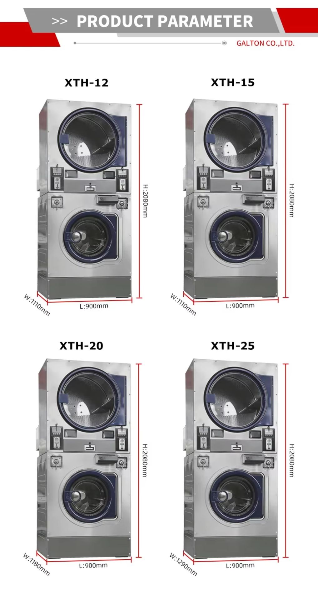 12kg 15kg 20kg 25kg Hotel Commercial Washing Machine Laundry Equipment Coin Operated Laundry Washing Machine and Dryer Stackable