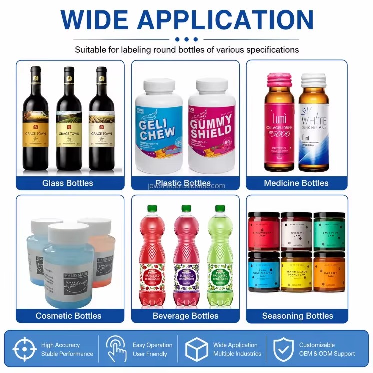 PLC Driven Automatic Round Bottle Labeling Machine for Lotion Shampoo Serum Essential Oil Cosmetic Bottles High Speed Labeler