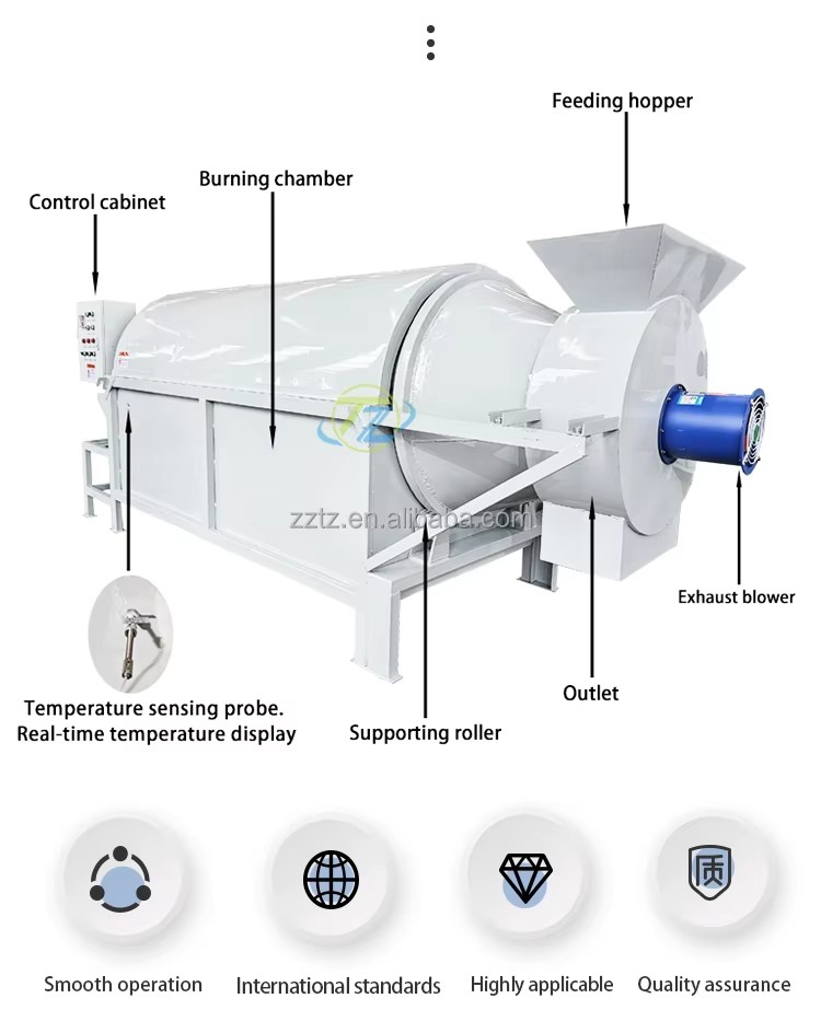 New Automatic Stainless Steel Compost Manure Rotary Drum Dryer with Motor for Fertilizer Biomass Sand & Food Processing