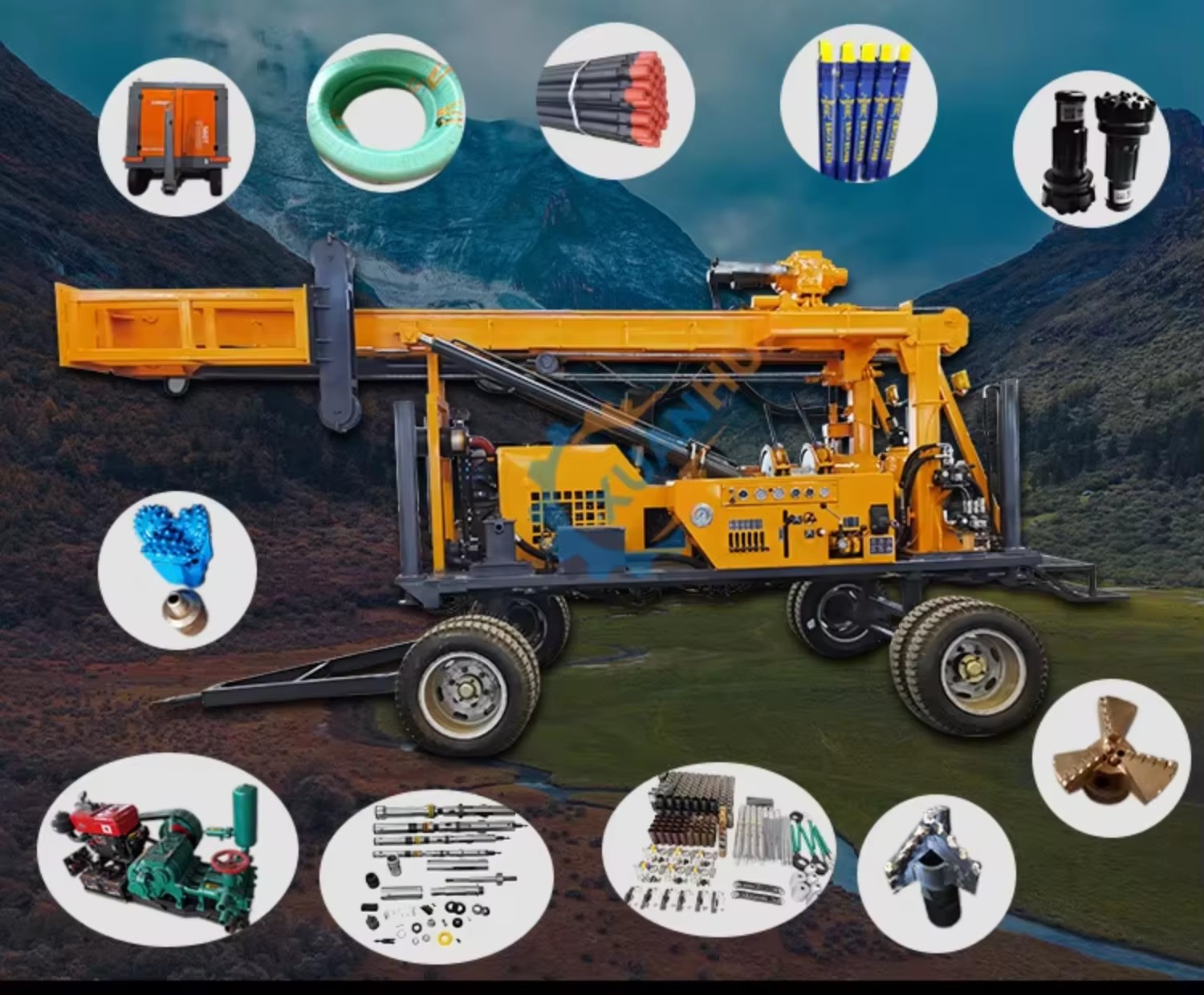 New Condition Portable Borehole Drilling Rig for Farm Construction Core Gear Gearbox Pump Motor Engine Bearing Mine Drilling