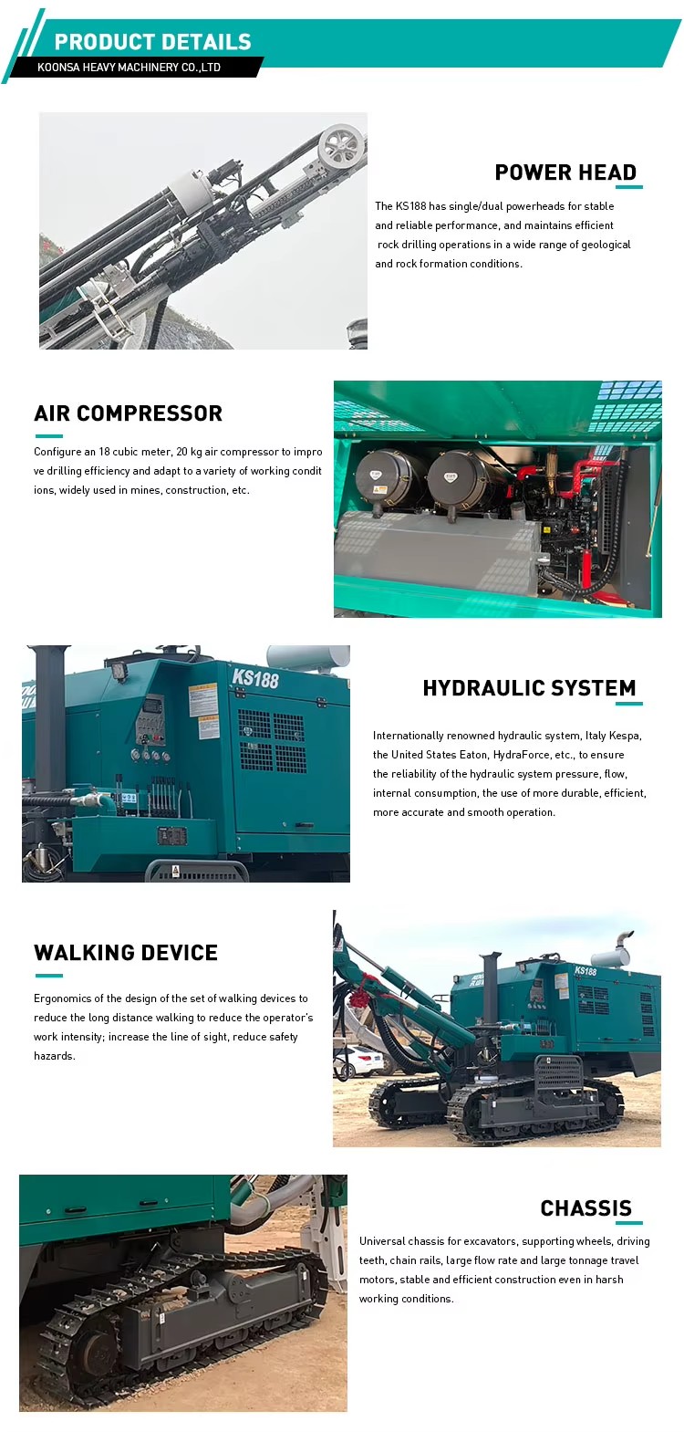 KS188 High-Efficiency Integrated Hydraulic DTH Drill Rig for Open-Pit Mining Blast Drilling Construction Borehole Drilling Rig