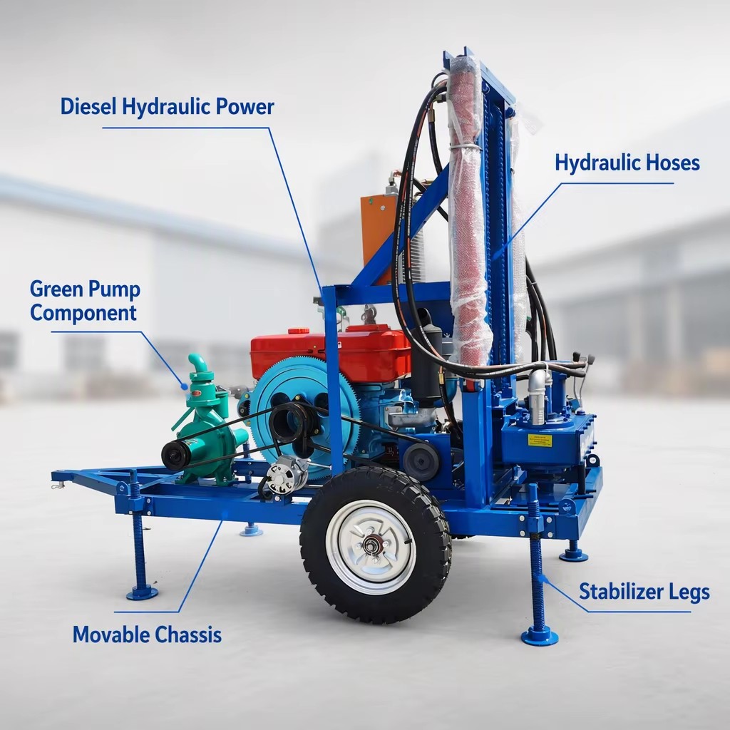 Hot Selling 200m Diesel Hydraulic Portable Water Well Drill Rig Drilling Machine Mine Drilling Rigs