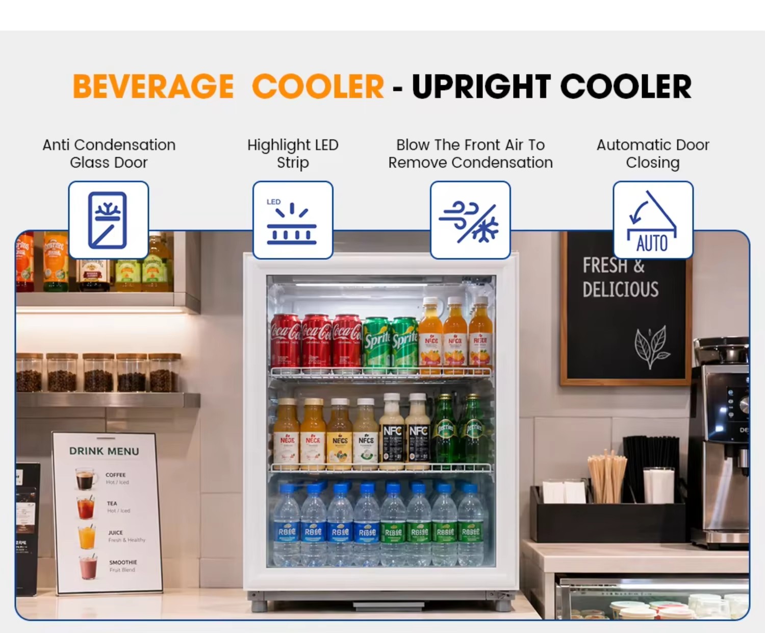 Eco Friendly R600a Refrigerant Beverage Display Fridge with Glass Door for Energy Saving Supermarket Cooler
