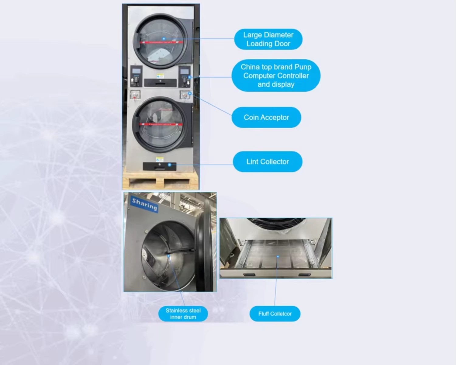 Heavy Duty Industrial Stacked Dryer Commercial Laundry Equipment for Hotel Hospital Laundry Plant Double Layer Dryer
