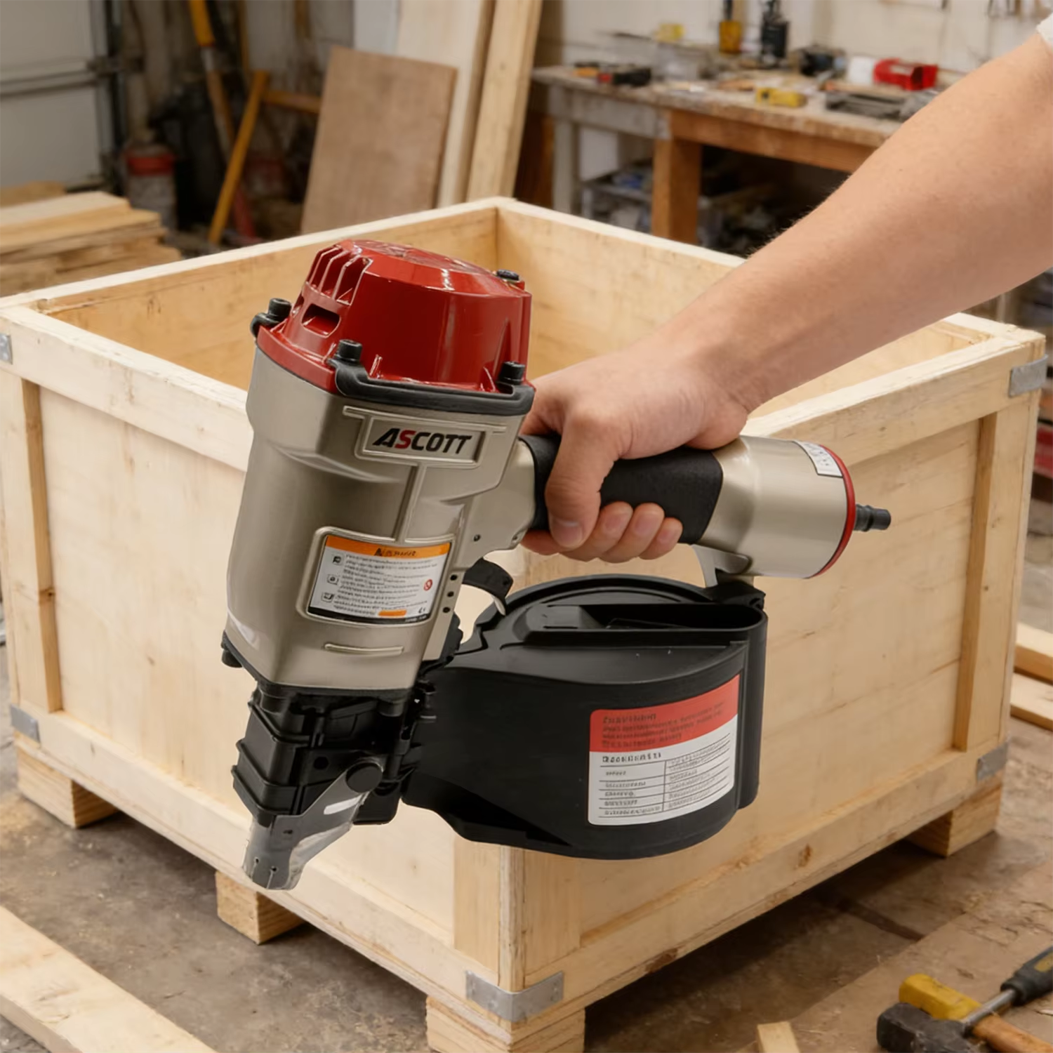 High Power CN70 1-3/4"~2-3/4" Pallet Coil Nail Gun 225-300PCS Pneumatic Fastening Tools Air Framing Siding Fencing Coil Nailer
