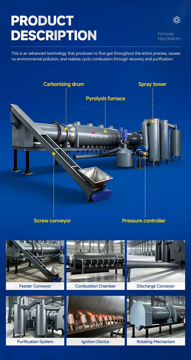 Industrial Efficient Continuous Carbonization Furnace Produces High Grade Charcoal From Wood Chips Straw and Bamboo Biomass