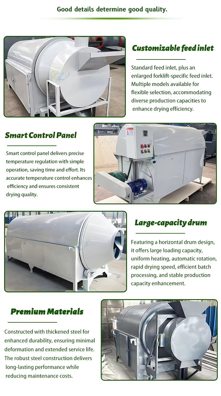 Automatic Single-Drum Stainless Steel Dryer for Food Processing High Capacity 1500/batch Energy Saving Dehydrator for Clay Soil