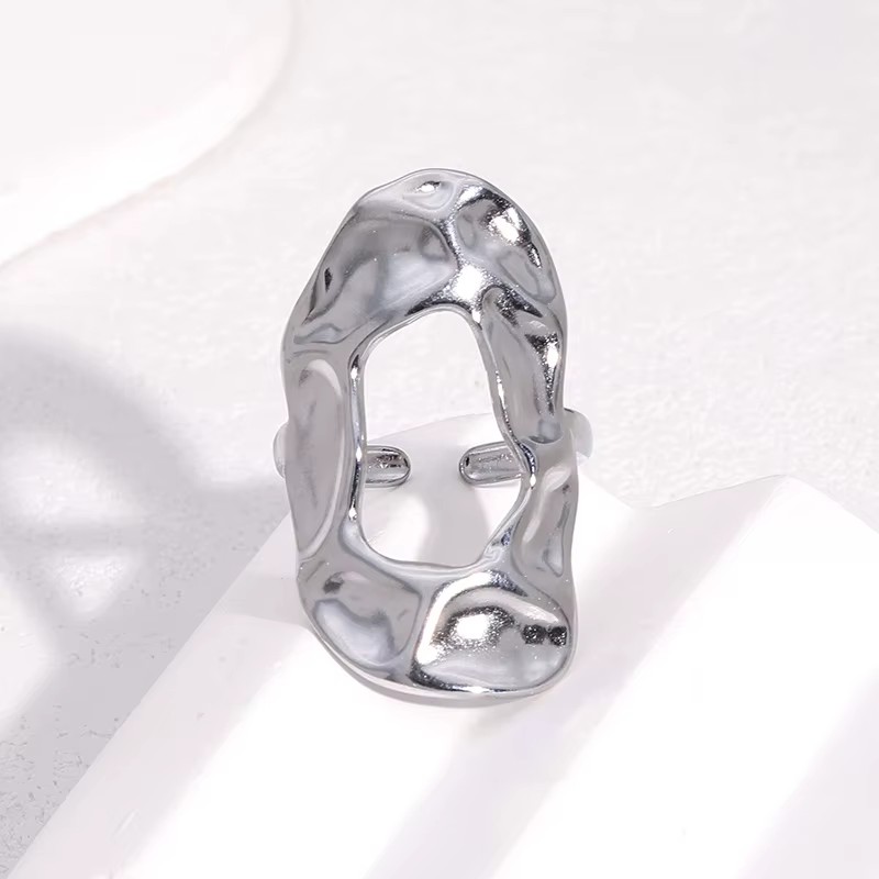 Fashion Minimalist Geometric Stainless Steel Ring Irregular Design 18K Gold Plated Textured Opening Finger Ring Women Jewelry