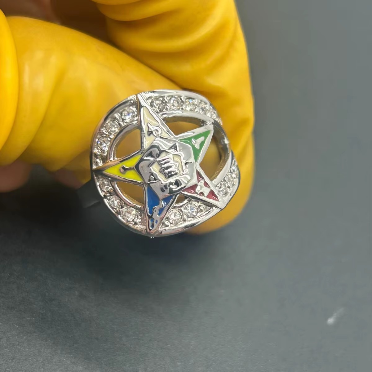 Order of the Eastern Star OES Female Mason Ring with Color Enamel Eastern Star Oes Jewelry Full Stone Ring