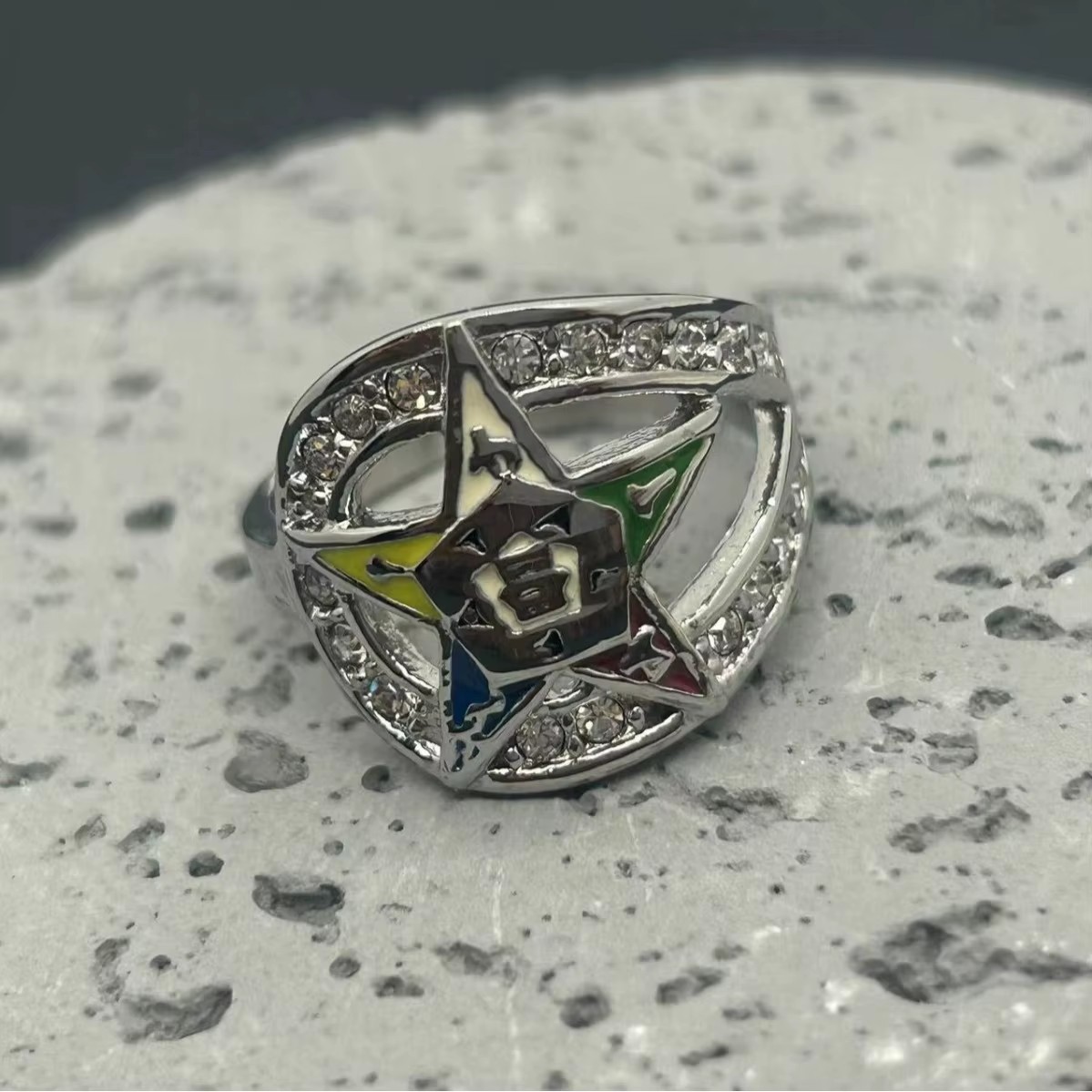 Order of the Eastern Star OES Female Mason Ring with Color Enamel Eastern Star Oes Jewelry Full Stone Ring
