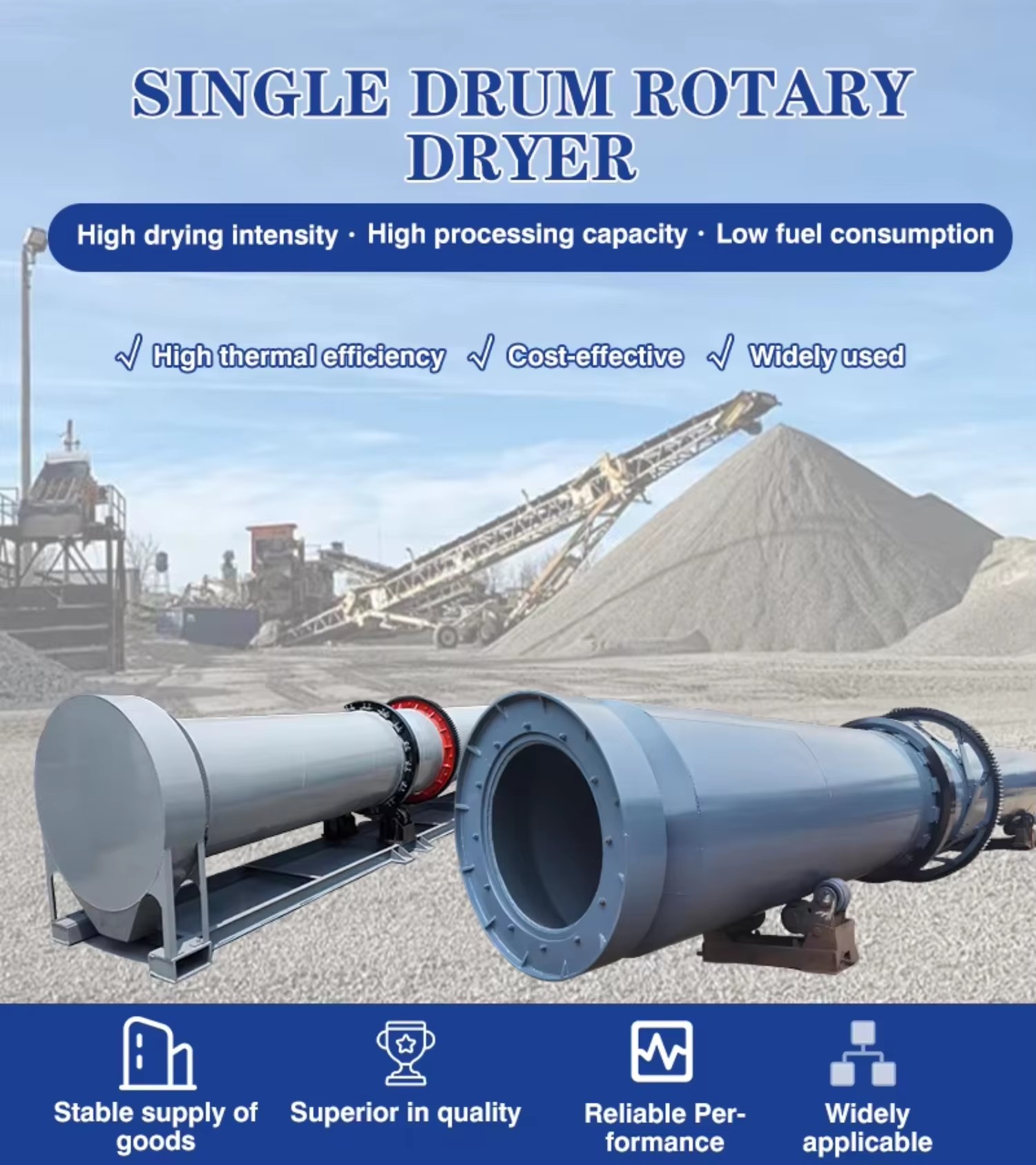 Single Rotary Drum Dryer for Sludge Metal Sludge Industrial Waste Iron Powder-Rotary Drying Equipment Motor Eco-Friendly Energy