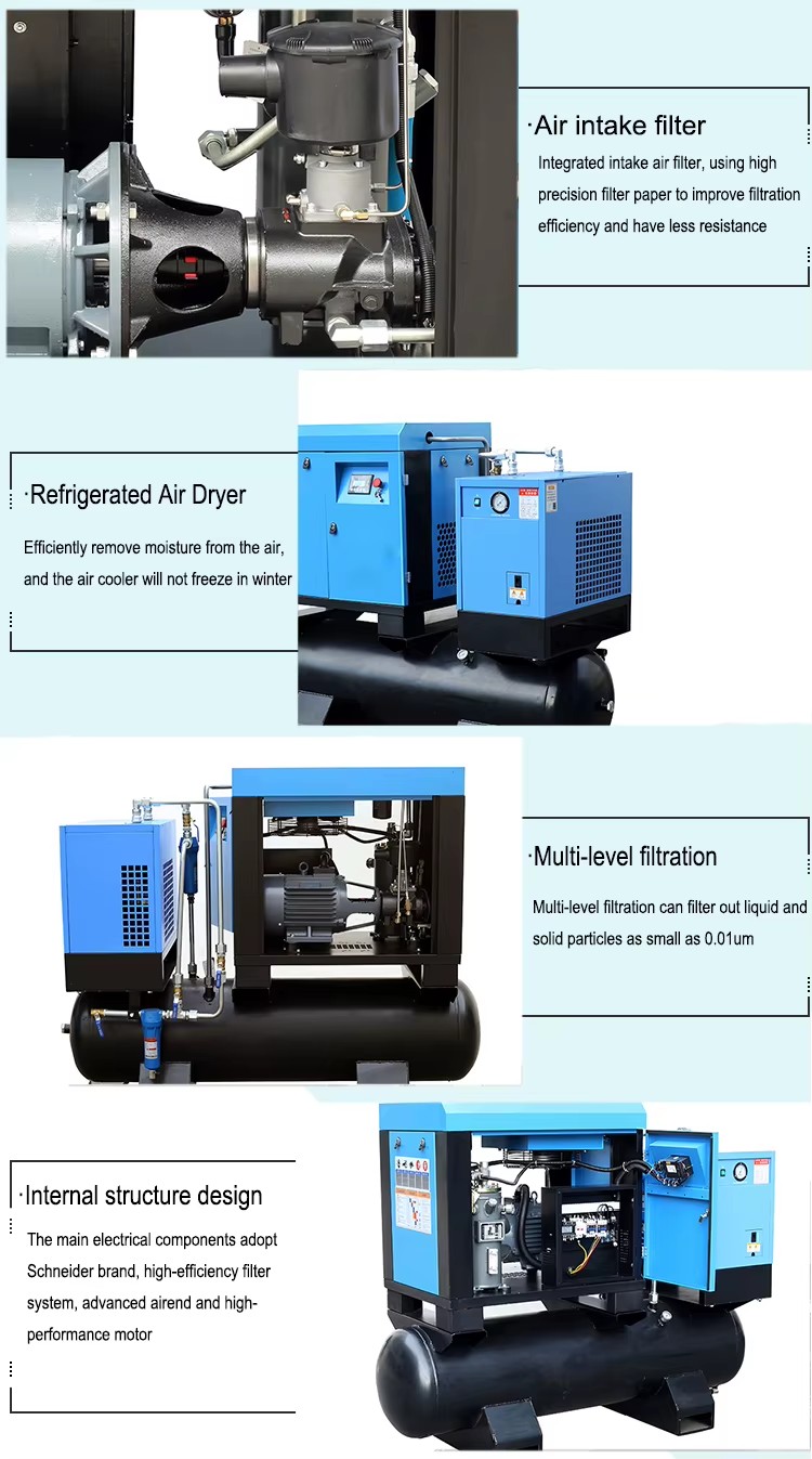 15Kw 20Hp 8 Bar All in One Combined Energy Saving Multi Function Rotary Screw Air Compressor With Air Dryer