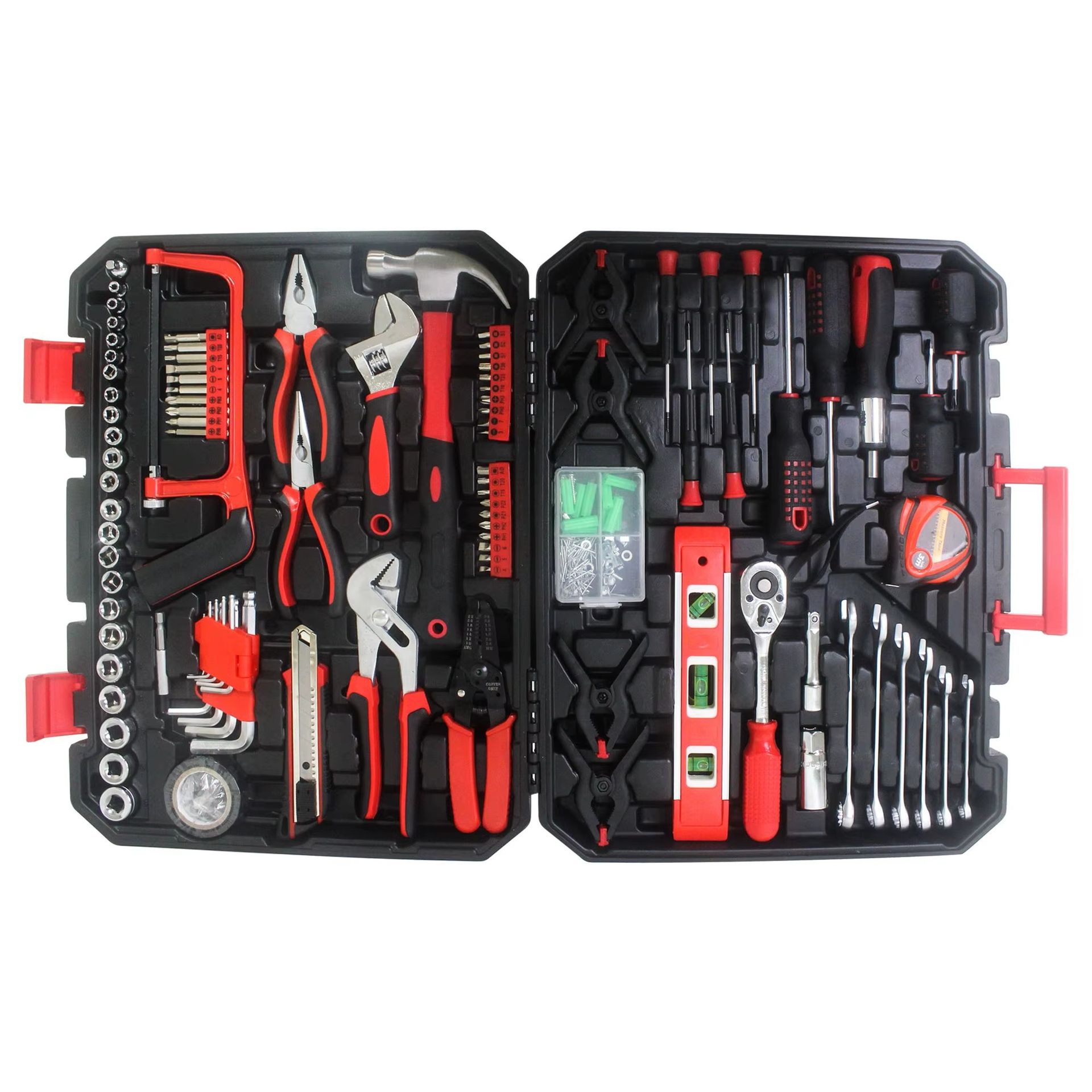 238Pcs Hand Tool Set with Adjustable Wrench in Black Toolbox Comprehensive Kit for Home Repair and Maintenance Model D0100H7W0HT