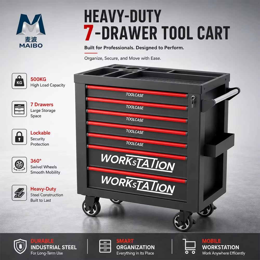 Large 7-Drawer Professional Mechanic Tool Cart Customizable OEM Roller Cabinet Trolley With 300 Pcs Tool Set