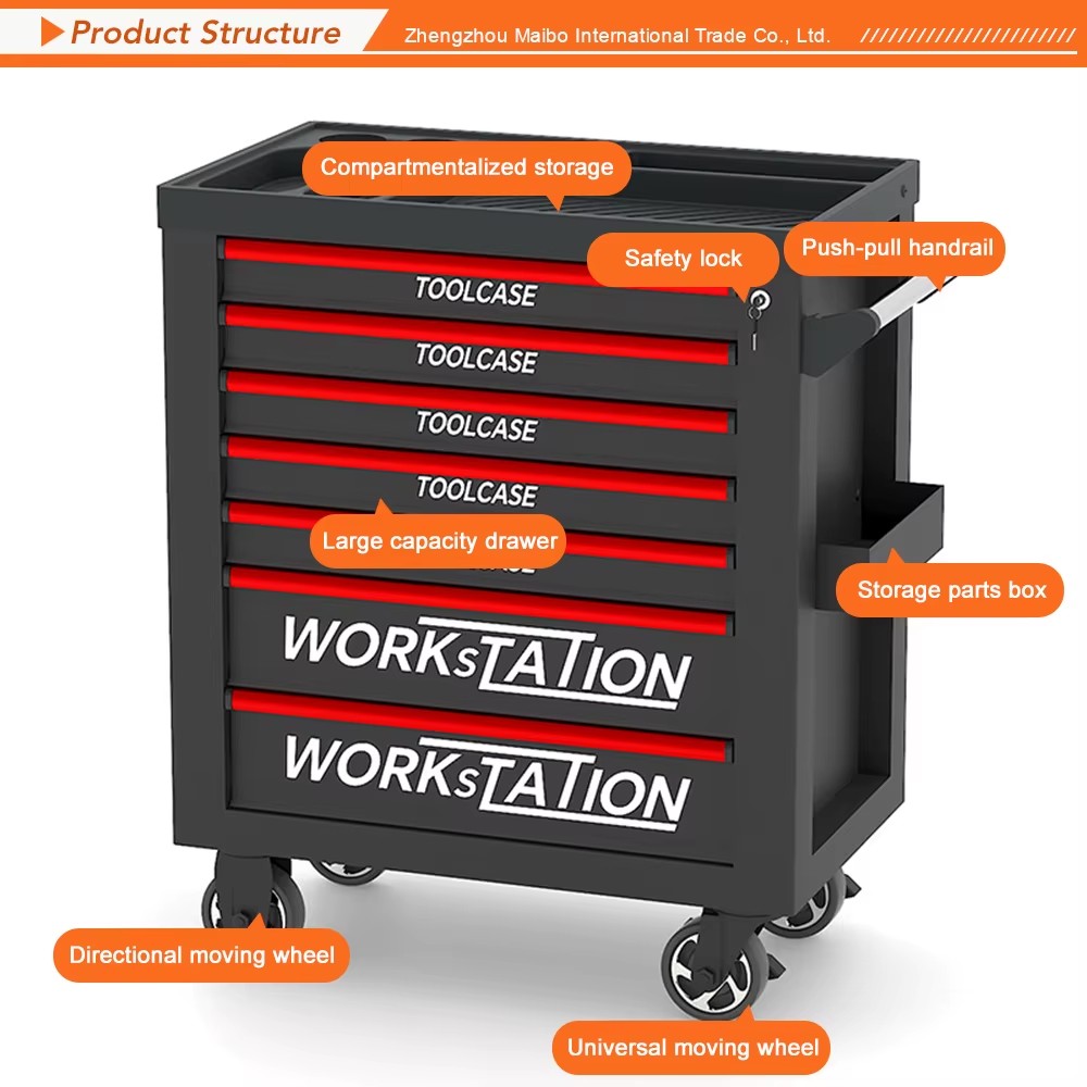 Large 7-Drawer Professional Mechanic Tool Cart Customizable OEM Roller Cabinet Trolley With 300 Pcs Tool Set