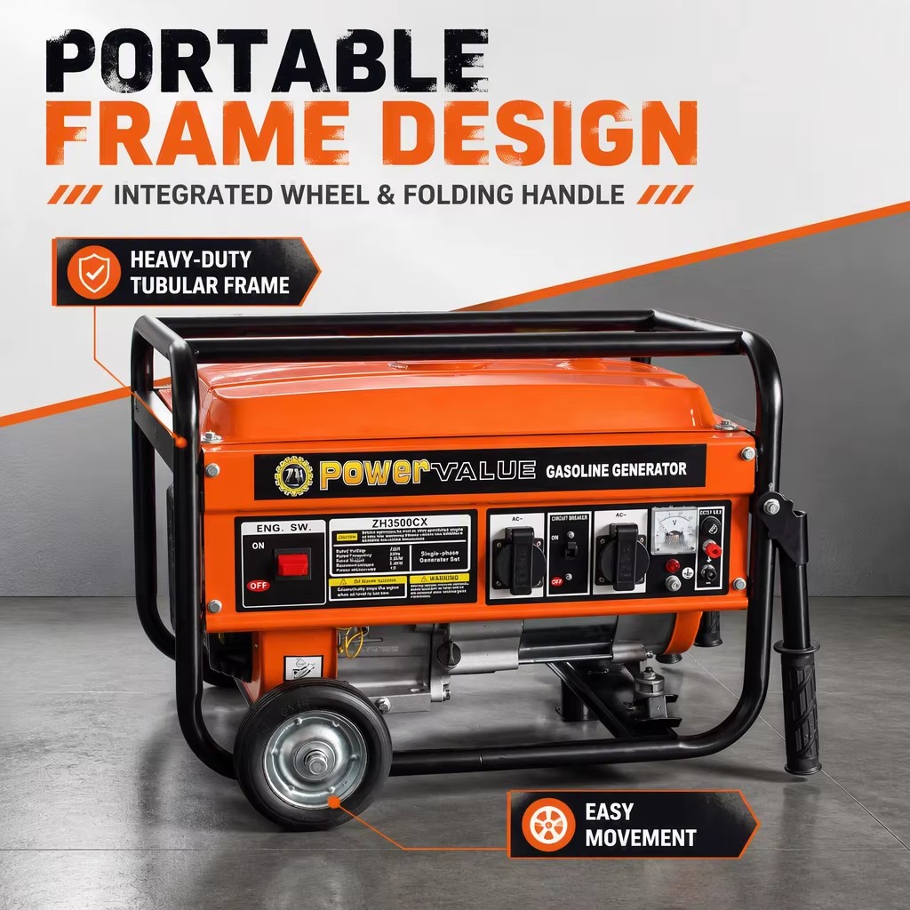 Power Value Air Cooled Portable 7HP Single Phase Electric 3KW Gasoline Generator 4 Stroke Engine 210cc Displacement Electric