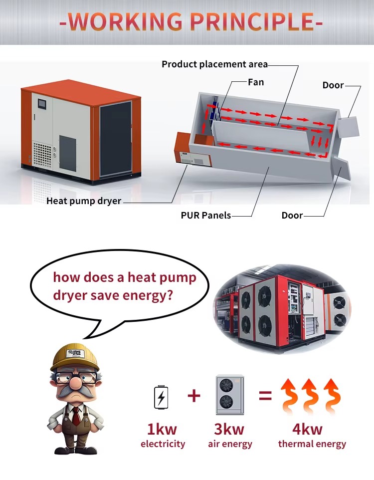 Industrial Heat Pump Drying Machine with PLC & Engine for Food Processing Energy Saving Low Noise