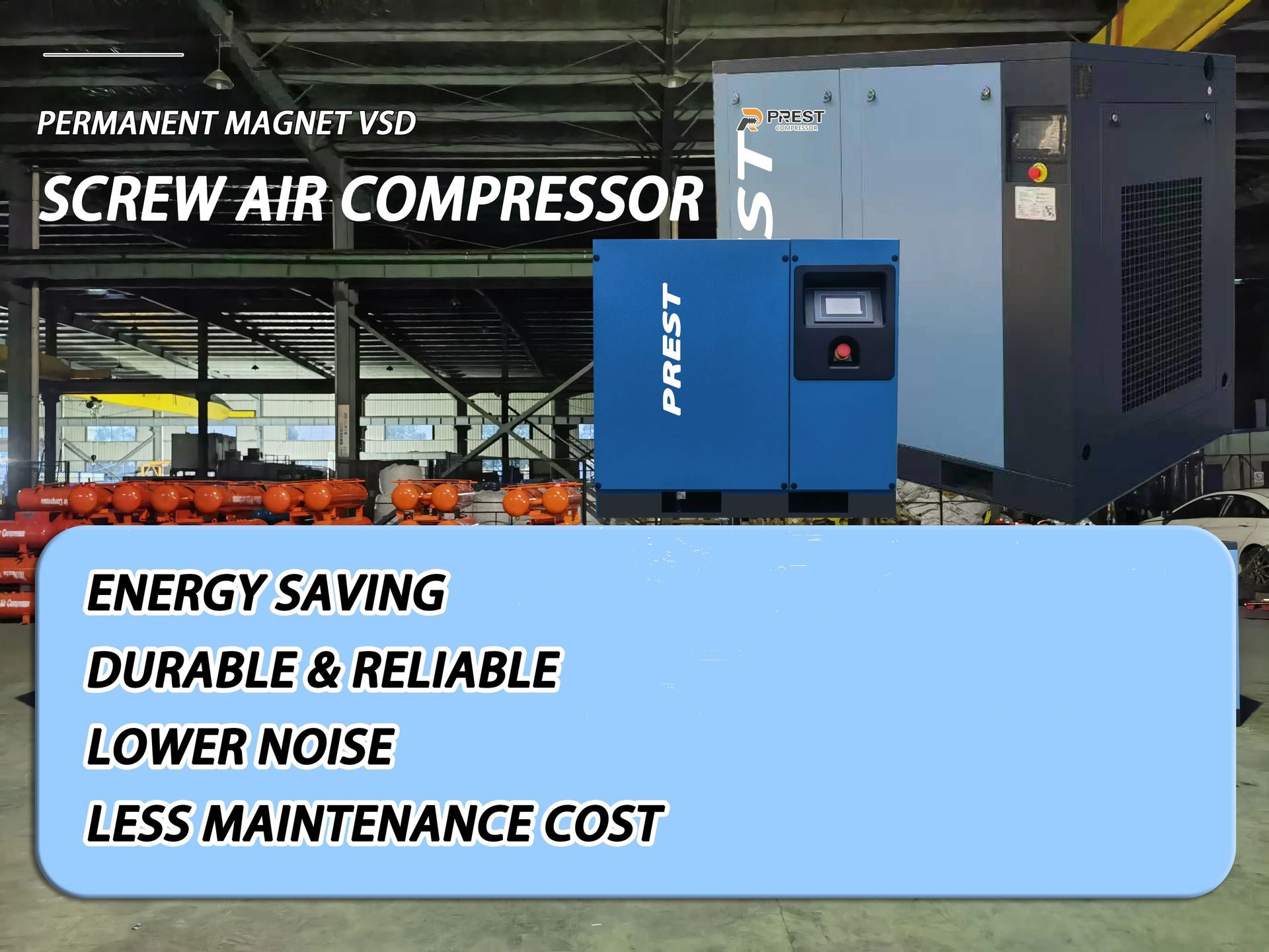Small Silent Energy-Saving Lubricated Motor Industrial Screw Air Compressor 2.2KW-7.5KW 4-in-1 Air Tank Dryer and Filter