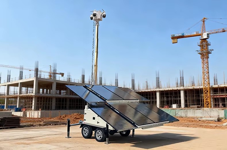 Multi-Directional Solar Lighting Trailer 360° Horizontal Rotation 90° Vertical Electric Push Rod