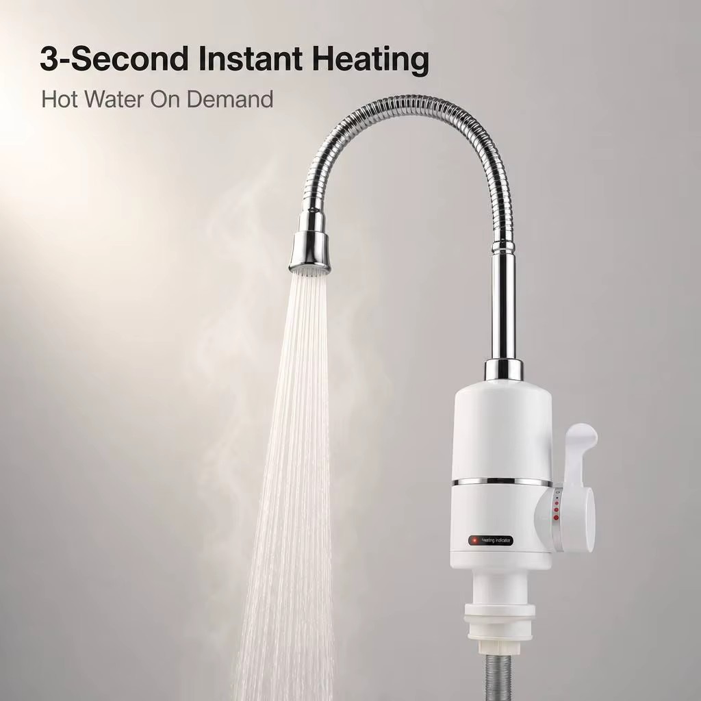 Instant Water Heater Faucet Electric Gooseneck Tap 3000W Quick Heat Heating Indicator 360 Swivel Kitchen Sink OEM
