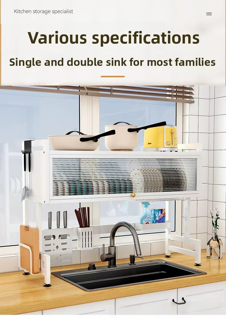 Multi-Functional Double Modern Steel Dish Drying Storage Organizer Rack Kitchen Sink Cabinet Drain Shelf Stand Cleaning Tools