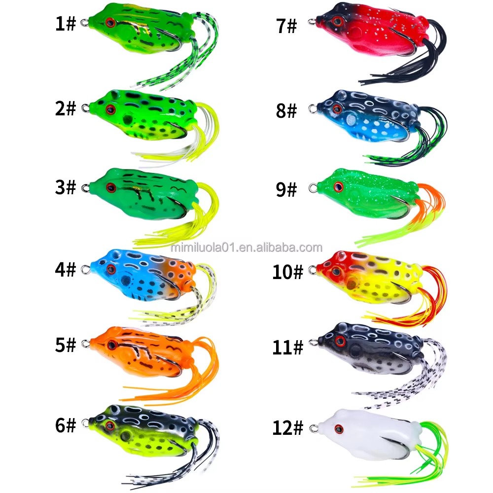 Wholesale FO072 6.3cm 12.4g Artificial Soft Baits Top Water Frog Fishing Lures with Long Skirts Tail