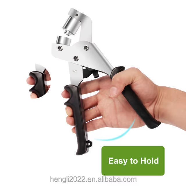 Hole Punching Kit Hole Tool Kit Clamp Handheld Press Portable Manual Punch with 100 3/8-inch (10mm) Silver Holes
