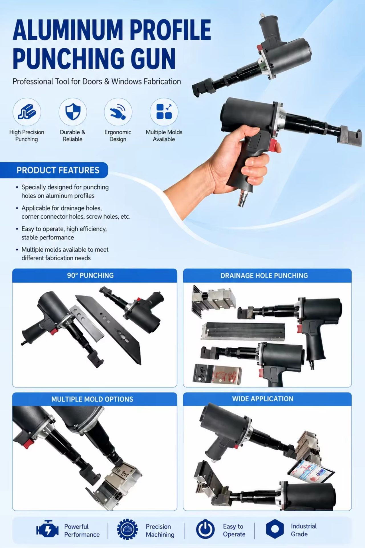 Window Frame Corner Bracket Connection Holes Aluminum Carbon Steel Pneumatic Punch Gun High-Performance Punching Tool Easy