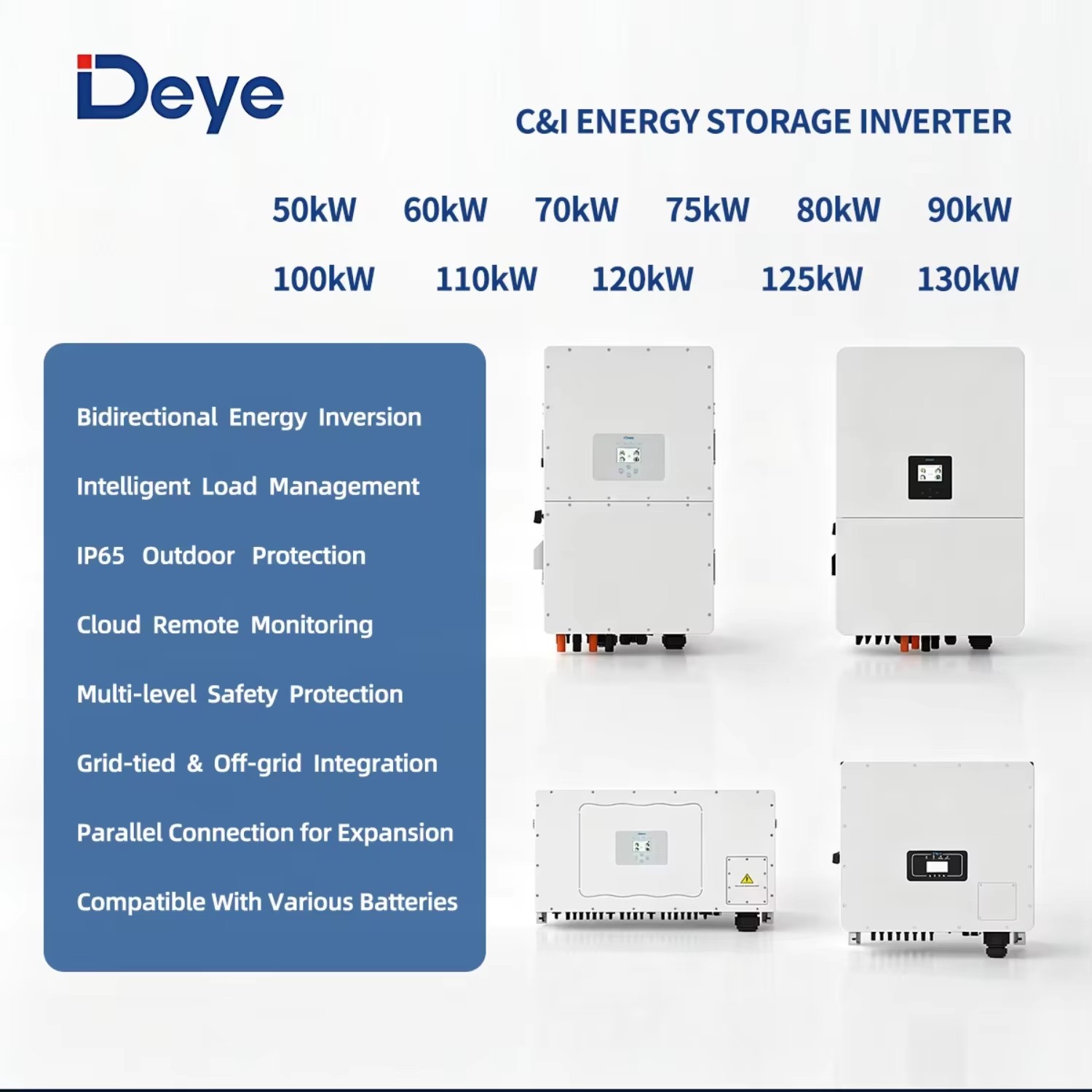 Deye Battery Energy Storage System 100kW 125kW 200kWh BESS Commercial Hybrid Inverter LiFePO4 Solar PV Cabinet