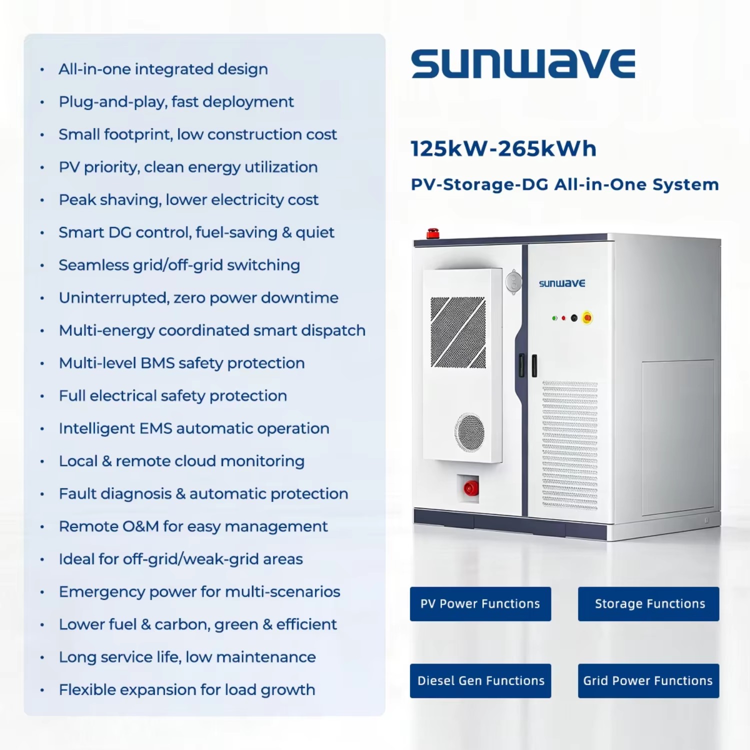 Deye Battery Energy Storage System 100kW 125kW 200kWh BESS Commercial Hybrid Inverter LiFePO4 Solar PV Cabinet