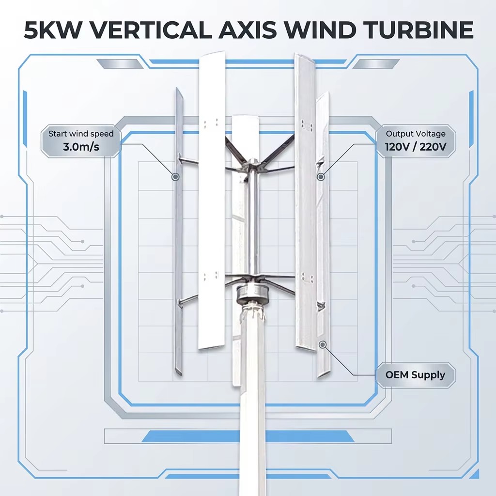 OEM 5KW Vertical Axis Wind Turbine High Power Low Start Wind Speed Outdoor Off Grid Wind Generator