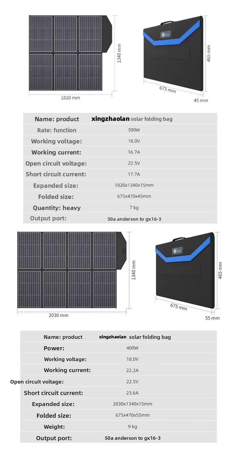 18V 500W Monocrystalline Solar Panel Foldable PV Module Portable Power Generator for Outdoor Camping