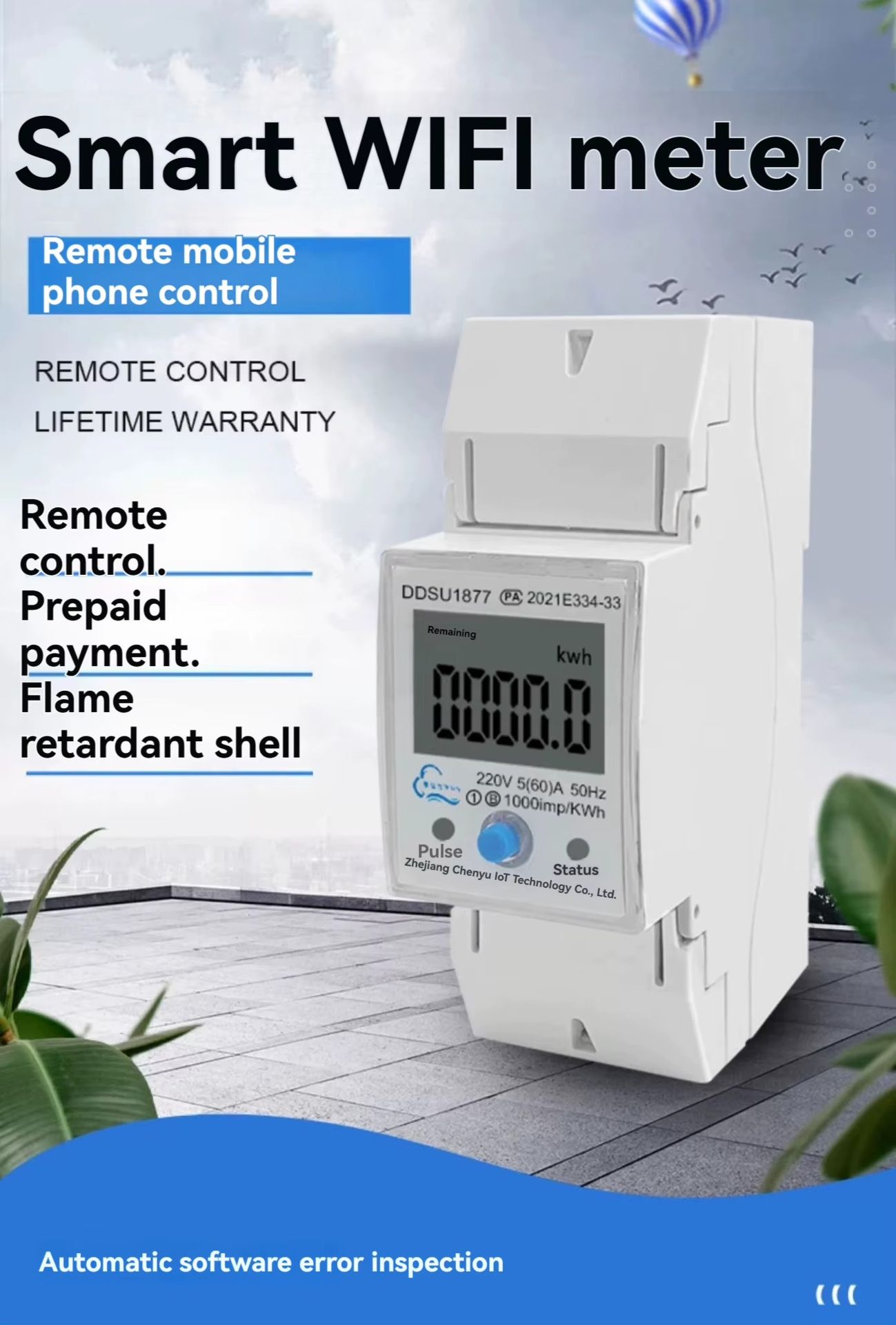 WiFi/4G//Rs485 Single Phase Smart Electricity/Energy Power Meter for Home with Remote Prepaid 220V Sub Meter